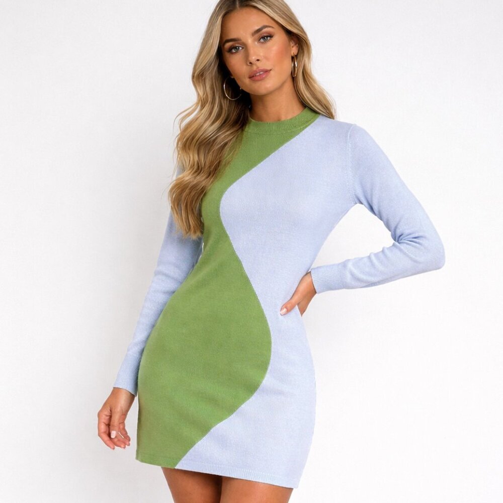 Shein Crewneck Colorblock Knit Sweater Mini Dress